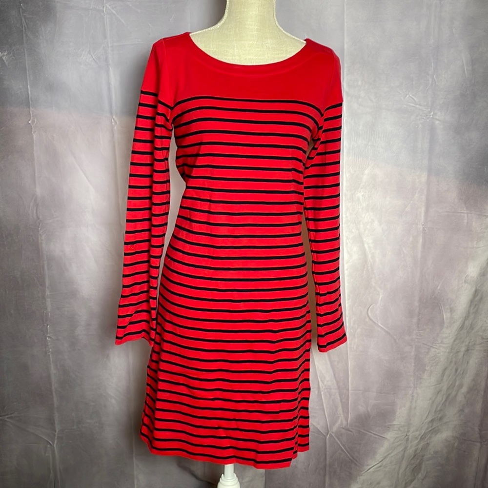 JONES NEW YORK LONG SLEEVED SPORTY RUGBY DRESS RED/BLUE STRIPED SIZED S